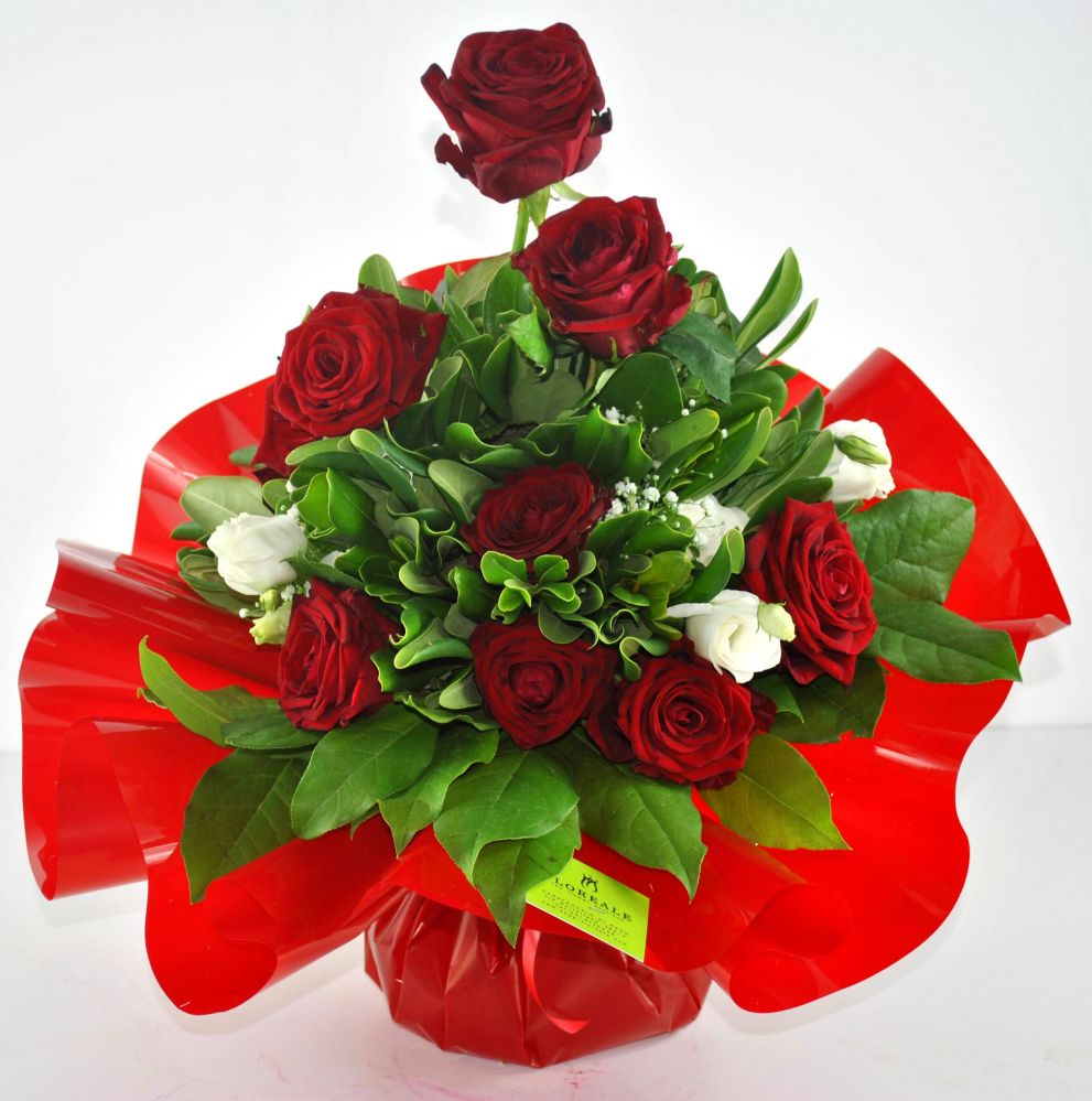 Bouquet con rose rosse in altezza