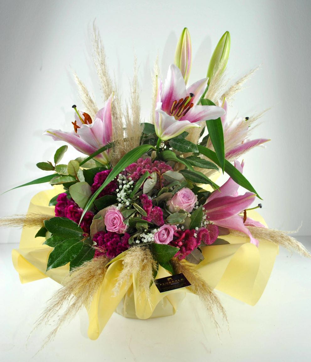 Bouquet rosa con pampas