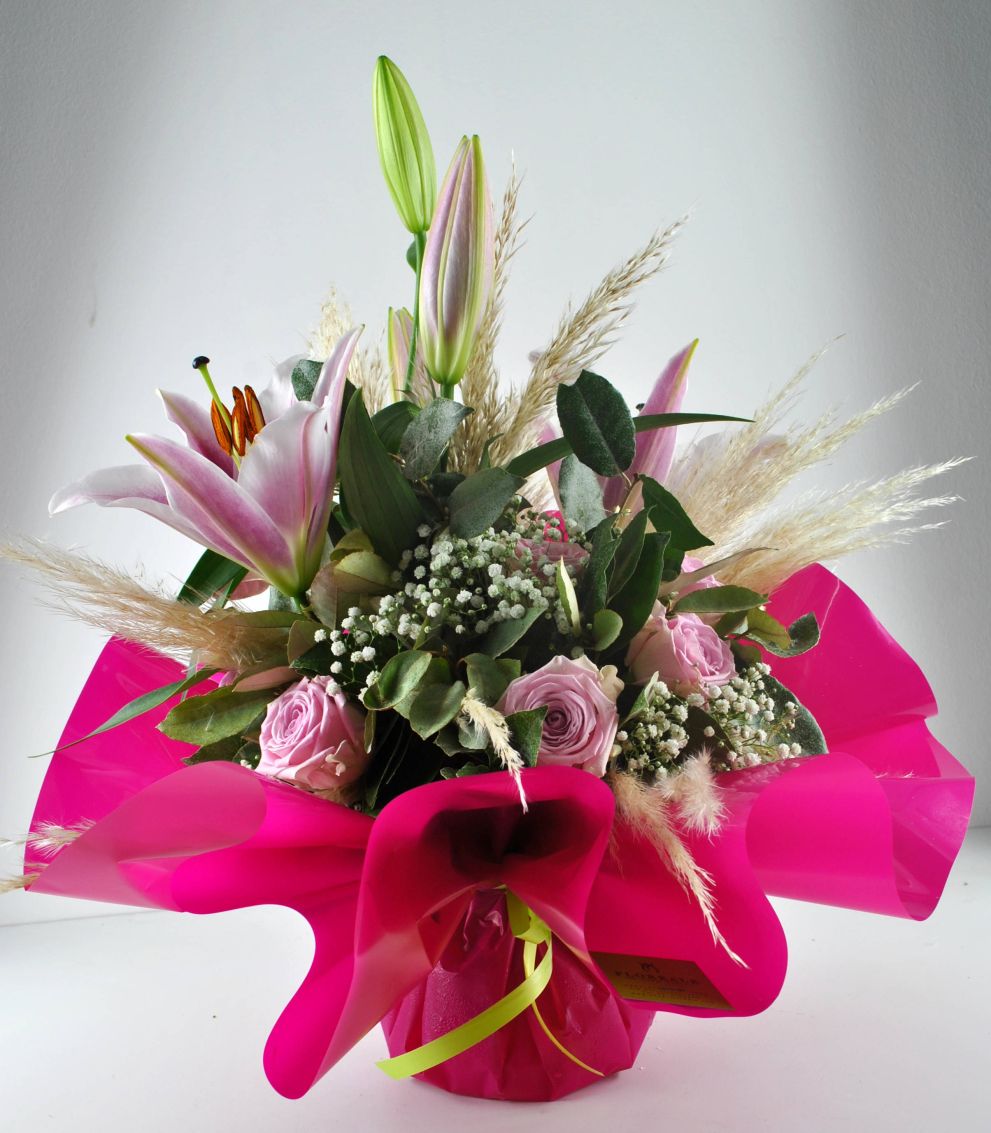 Bouquet rosa con pampas