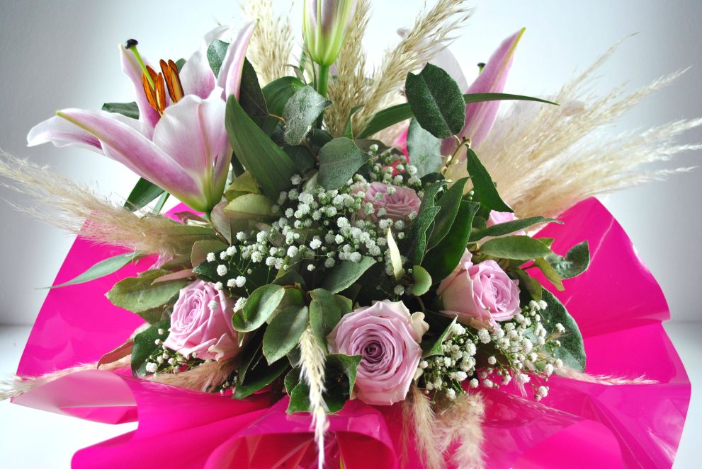 Bouquet rosa con pampas